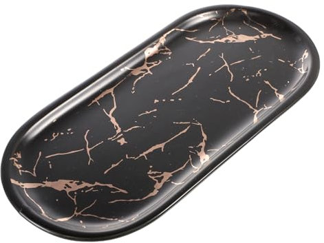 Didiseaon Assiette en Céramique Marbre Noir et Or Plateau Ovale 1 Pièce pour Dîner pour Snacks et Présentations Matériau Solide Décoration de Table