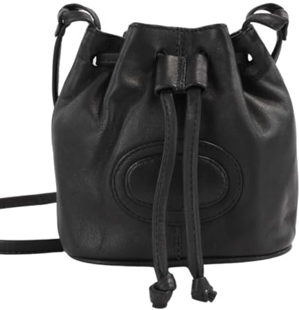 Luigi Damen Women’s Leather Cross Body Bag with Drawstring Styling Umhängetasche, Schwarz