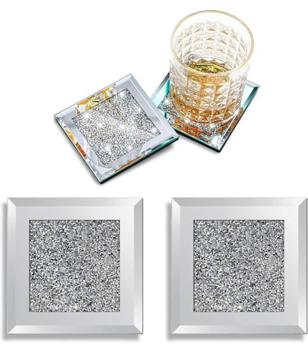 ZORVYN 2 Pezzi Sottobicchieri quadrati in vetro, per Caffè, Birra, Bicchieri da Vino, Casa, Bar, Sotto Bicchieri da Tavola, Tappetino Cocktail