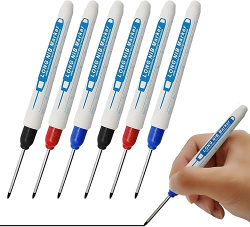 Czdtq 6Pcs Marxman Marking Tool, Marksman Marking Tool, Deep Hole Marker | Tracer Pen, Drill Hole Marker for Permanent Marking of Hard to Reach Areas (Black Blue Red)