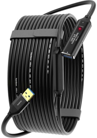 ZVOIYKM USB 3.0 Active Extension Cable 20m/65ft, 3 Signal Amplifiers, 5Gbps | Male to Female USB 3.0 High-Speed Data Cable 20m, Chip & Power Port. for Laptop, VR, PC, Xbox, Printers, Hard Drives, Camera