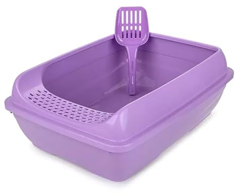 HAPPET Katzentoilette für Katzen SELECT mit Rahmen, Spachtel und Putzgitter Pfoten 49,6x37,6x17,5cm Lila