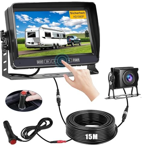 Caméra de Recul Filaire 1080P avec Écran HD 7 Pouces Vision Nocturne Couleur Starlight 12V-24V Caméra Compacte Facile à Installer pour SUV Voiture Camping-Car Camion Van IP69 Étanche Câble 15m