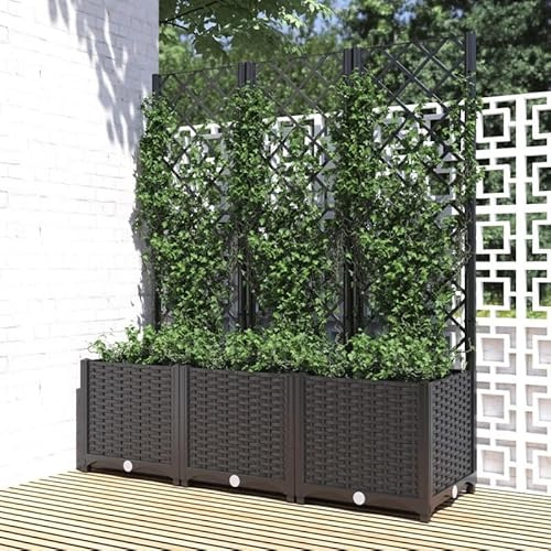 Eleganz Pflanzkübel mit Spalier Schwarz 120x40x136 cm PP - Gartenpflanzkübel für Balkon & Terrasse, wetterfest & langlebig