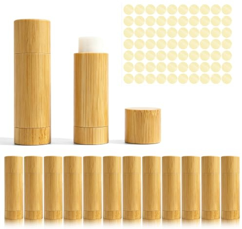 12er Leer Lippenstift Lippenstifthülsen mit Aufkleber, 5ml DIY Lippen Balm Tubes Container aus Holz, Nachfüllbar Leer Lippenbalsam Hülsen, Hausgemachte Lippenbalsams