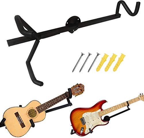 WSS Horizontale Wandhalterung für Gitarre, für elektrische Akustikgitarre, klassische Bassgitarre und Ukulele, Schwarz