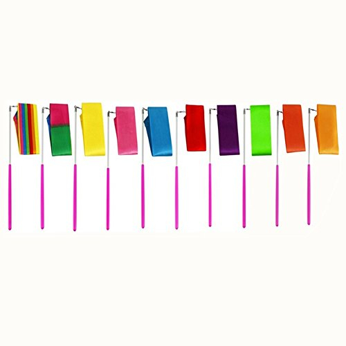 MUROAD 10 Pièces 2 mètres Gym Fitness Rubans de Gymnastique Rythmiques, Danse Tige De Streamer Baton Tournoyant Art Rubans pour Enfants,10 Couleurs
