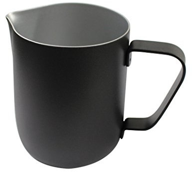 Dianoo Milk Pitcher, Stainless Steel Milk Cup, Good Grip Frothing Pitcher, Coffee Pitcher, Espresso Machines, Milk Frother & Latte Art, 1PCS (350ML) - Black