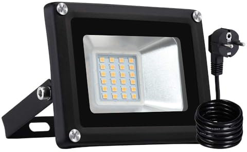 30W LED Strahler, LED Fluter IP65 wasserdicht Außenstrahler Flutlichtstrahler Aluminium Scheinwerfer Licht 3000K,EU Stecker, ideale Wandleuchte für Garten, Garage, Sportplatz