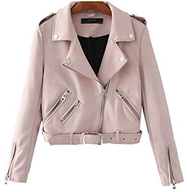 Giacca di Cuoio del Faux Cappotti Chiodo Donna Cappotto Biker Capispalla Pink S