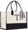 Monogramm-Tragetasche mit 100% Baumwollleinen und einem schicken Monogramm (schwarzer Blockbuchstabe – T)