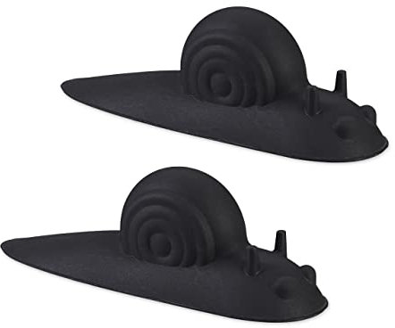 Relaxdays, noir, Butoir escargot, lot de 2, Cale de porte caoutchouc, mou, protège les sols, courants d’air, 4,5 x 14 x 4 cm