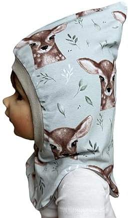 Schlupfmütze reh mint Waldtiere,Mütze und loop, Jersey Fleece Gr 40-56 kindermütze, halssocke, mütze baby junge schalmütze