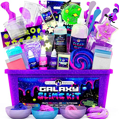 Original Stationery Galaxie Slime pour Enfants Filles Garçons Kit de Slime Galaxy avec Glow in The Dark Colle et Étoiles pour Faire du Slime Brillant et Galactique! Cadeaux Enfants