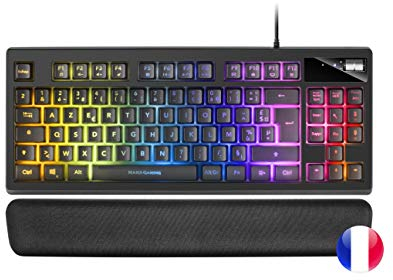Mars Gaming MKAXFR Teclado Compacto TKL H-Mech, Iluminación RGB 9 Efectos, Reposamuñecas Gel, Negro, Idioma Francés