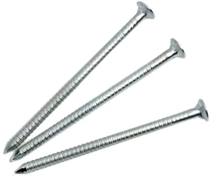 Lot de 200 clous à tige annelée en acier zinc brillant