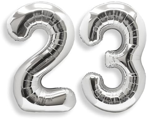 AULE Luftballon Zahl 23 Silber 40 Zoll Folienballon Helium 0-60 Geburtstag | XXL 101 cm Silber Luftballon Zahlen Groß Zahlenballon für Geburtstag Abschluss Jubiläum Dekoration