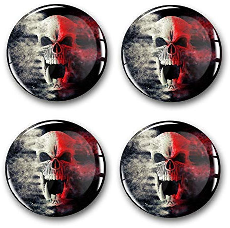 4 x Gel Aufkleber für Nabendeckel 60mm Durchmesser Felgenaufkleber Sticker für Felgen Emblem Doming für Auto Kfz Tuning Zubehör DM007 (Nr. 1 Scull Bicolor, Gel Aufkleber Set)