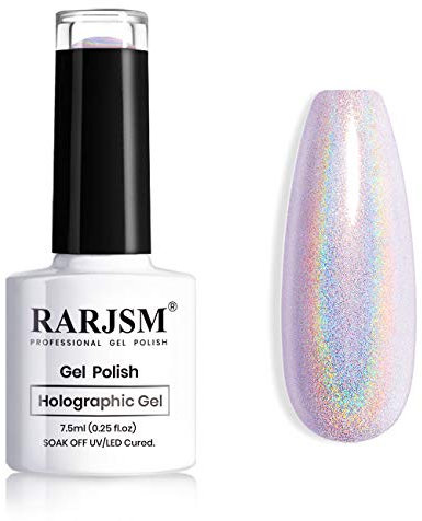 RARJSM Holographic Nail Polish Gorgeous Glossy Holographic Soak off 1PCS 7.5ML Light Purple Nail Polish Led Lamp Required for Nail Art Design RAR68