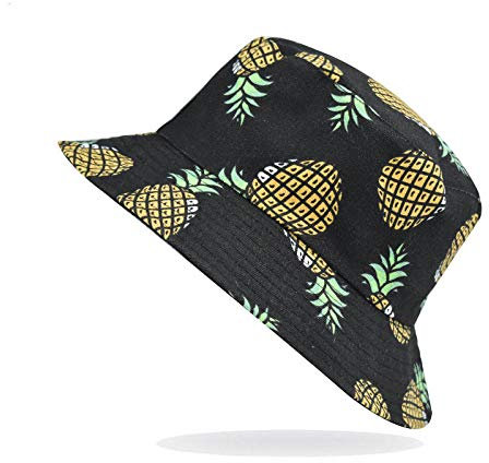 Geekcook Chapeau résistant aux UV,Imprimer Motif de Fruit pêcheur Capuchon Femelle été extérieure Chapeau de Pare-Soleil Casque Casserole-Noir Double Face Ananas_M (56-58cm)
