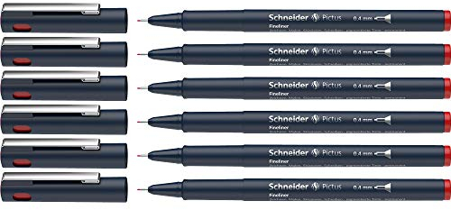 Schneider Pictus Fineliner (Strichstärke 0,4 mm, dokumentenechte Pigmentliner, metallgefasste Spitze, Gehäuse aus 85% recyceltem Kunststoff) 6er Pack, rot
