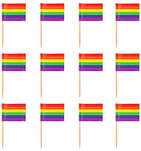Parieo 100 palillos de dientes con bandera gay del orgullo del arco iris, banderas LGBT, decoraciones para cupcakes, cócteles, alimentos, bares, tartas