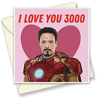 TeeDemon I Love You 3000 - Tony Stark - Iron Man - Valentines Day Card - 150mm Square Size - Eco Greetings Cards Made in The UK - T2589