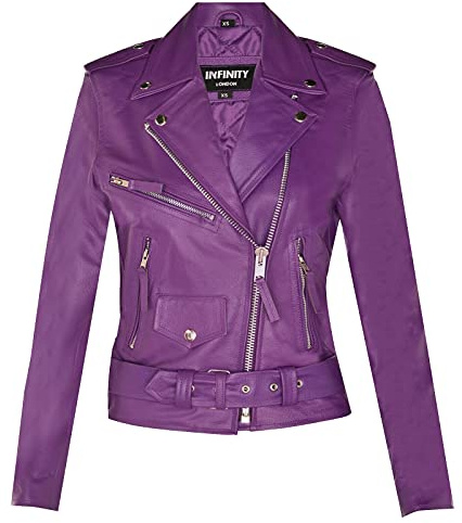 Women's Classic Purple Brando Real Cow Hide Leather Biker Motorcycle Jacket S