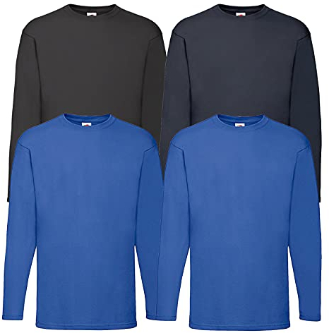 Fruit of the Loom 4 T Shirt Longsleeve M L XL XXL Langarm Verschiedene Farbsets auswählbar (L, 2Royal 1Schwarz 1Navy)