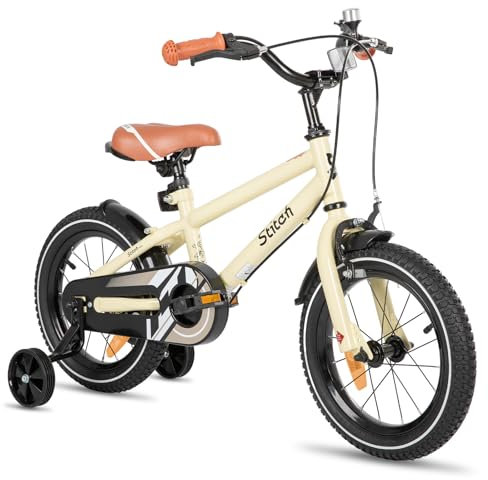 STITCH 14 Zoll Kinderfahrrad für 3-5 jährige Jungen, 14' Zoll Fahrrad für Jungen mit Stützrädern, Beige