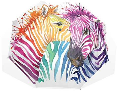 Regenschirm, Aquarell, bunte Streifen, Zebra, Tier, winddicht, 3-fach gefaltet, Regenschirm für Damen, Herren, Mädchen, Jungen, Unisex, ultraleicht, Outdoor-Reisen, kompakter Regenschirm