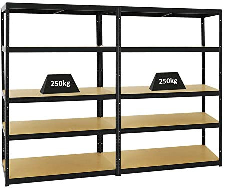 PROREGAL Mega Deal 2er-Set Schwerlastregale Big Elephant 180x120x60cm mit 5 Ebenen Fachlast 250kg Schwarz