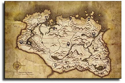 ZZHIY The Elder Scrolls V Skyrim Game Map Leinwand-Kunstposter und Wandkunst, Bilderdruck, modernes Familien-Schlafzimmer, Dekor-Poster, 40 x 60 cm