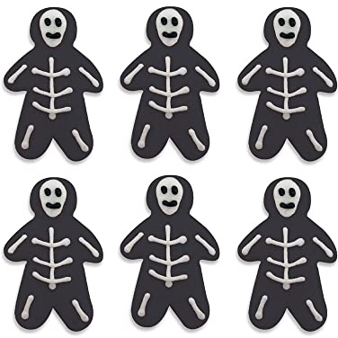 Anniversary House 6pcs Halloween Spooky Skeletons Edible Cake Toppers - Handmade Fondant Icing Sugar Decorations for Cupcakes, Muffins, and Cakes - Premium Sugarcraft Halloween Party Decor