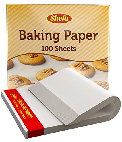 SHEFA 100 Pcs Premium Quality Square Baking Paper Sheets Grease Proof Parchment Paper Bake Cake precut Ready Cut for Oven Tray Value Pack