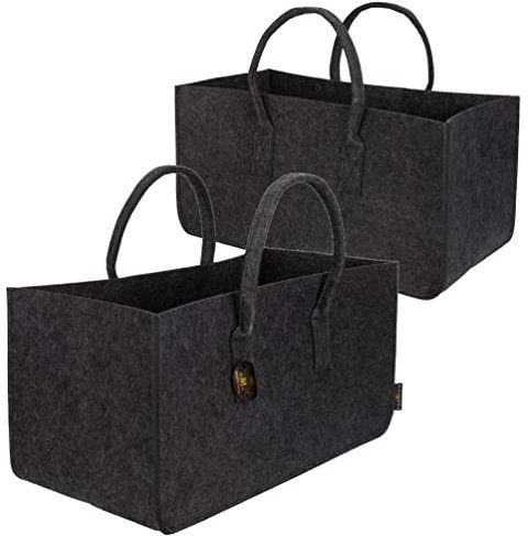 Rubberneck 2er Set Allzweck Filztasche mit Tragegriffen aus Filz, Faltbare Einkaufs-Taschen mit Henkel, Einkaufskorb, Tragetasche, 50x25x25cm, Anthrazit