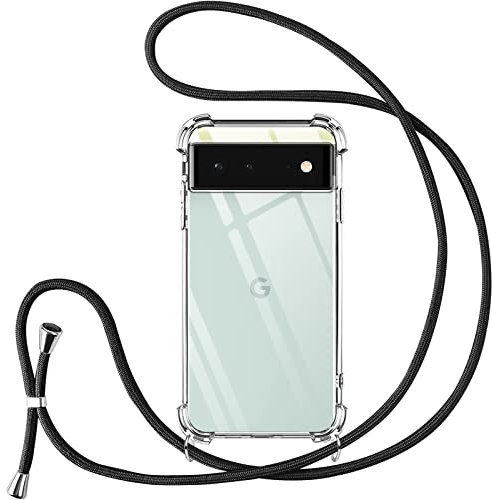 Vauki handyband für Google Pixel 6 5G hülle mit Band Handyhülle Silikon Transparent zum Umhängen Stoßfest mit Kordel Necklace Schnur TPU Bumper Case für Pixel 6 5G