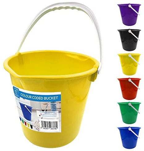 Colour Coded Plastic Bucket with Handle, 2 Gallon (10L) Household Heavy Duty Bucket with Spout and Easy-Grip Handle, Multipurpose Water Bucket for Cleaning, Bath, and Gardening (Yellow)