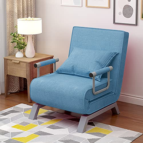 ZYLOYAL10 Umwandelbarer Schlafsofa-Schlafsessel, verstellbare Rückenlehne mit 6 Positionen, klappbarer Sessel mit Kissen, gepolsterter Sitz, Freizeit-Chaiselounge-Couch für Zuhause, Büro (Blau)
