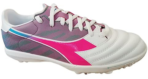 Diadora Brasil Elite Veloce GR TFR, Scarpe per Calcetto a Cinque Uomo, Wht/Pink Fluo/Blue Fluo, 45 EU