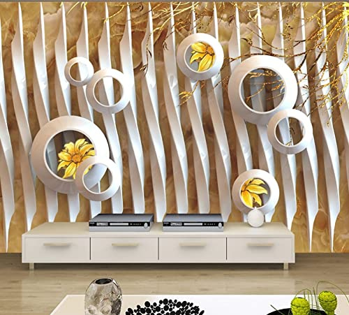 Fototapete 3d Effekt Gelbe Blumen & weiße Kreise Design Tapete Fototapeten Vlies Tapeten Vliestapete Wandtapete moderne Wand Schlafzimmer Wohnzimmer 250cm×175cm(Breite x Höhe)
