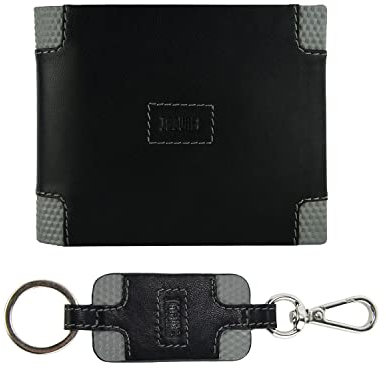 JAGUAR Coffret cadeau homme portefeuille avec porte-monnaie et porte-clés en cuir véritable, Noir 12, Minimaliste