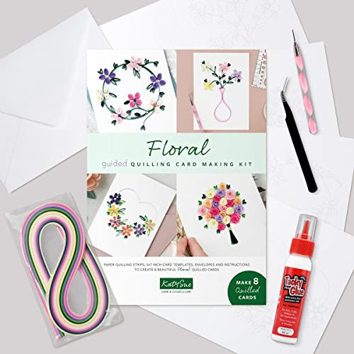Katy Sue Floral Guided Paper Quilling Kit with Quilling Tool, Angled Craft Tweezers & 60ml of Anita's Tacky PVA Glue