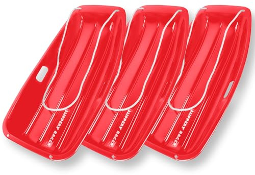 Slippery Racer Downhill Toboggan Snow Sled, 35 Red- 3 Pack