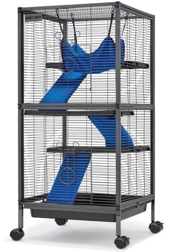 HABUTWAY Lagre Critter Nation Käfig für kleine Tiere, Metall, rollender Frettchenkäfig mit abnehmbaren Rampen, Rattenkäfige mit Hängematte und 4 Etagen, Schwarz