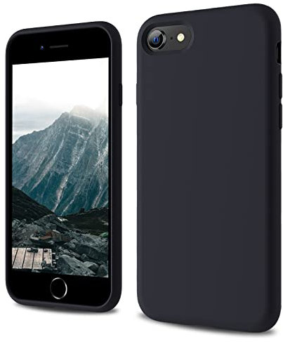 CALOOP Designed for iPhone SE Case 2020/2022, iPhone 8/7 Case, Liquid Silicone Full Body Protective Covered Silky-Soft Anti-Scratch Gel Rubber Slim Shockproof Cover 4.7 inch, Black