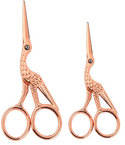 Fayemint 2 Stücke Stork Sewing Scissors, Scharfe Stickschere, Roségold Kranichschere, Kranichschere, für Nähen, Basteln, Sticken (Roségold)
