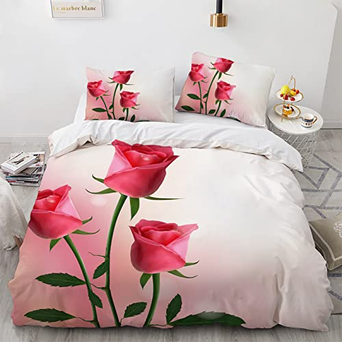 YURKO Jungen Bettwäsche 135 X 200 Rosen Rosenmuster Rosenmotiv Mit 2 Kissenbezügen 80X80Cm Polyester Baumwolle Kuschelige Bettwäsche Kein Bügeln 135 X 200 cm