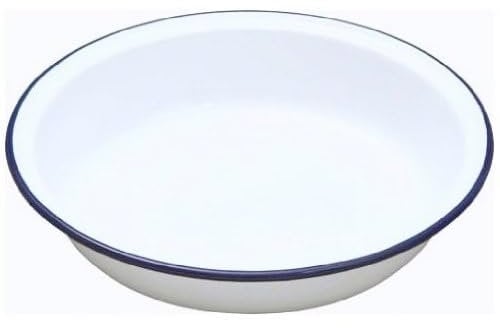 Premium Quality Traditional Enamel White Blue Trim Round Pie Dish 18cm Plate, Soup Plate, Mixing Bowl, Deep Dish Tableware Crockery