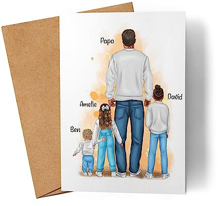 Kiddle-Design Vatertagskarte Personalisiert Grußkarte Namen | Für Papa Vater zum Geburtstag Geburtstagskarte | 3 Kinder